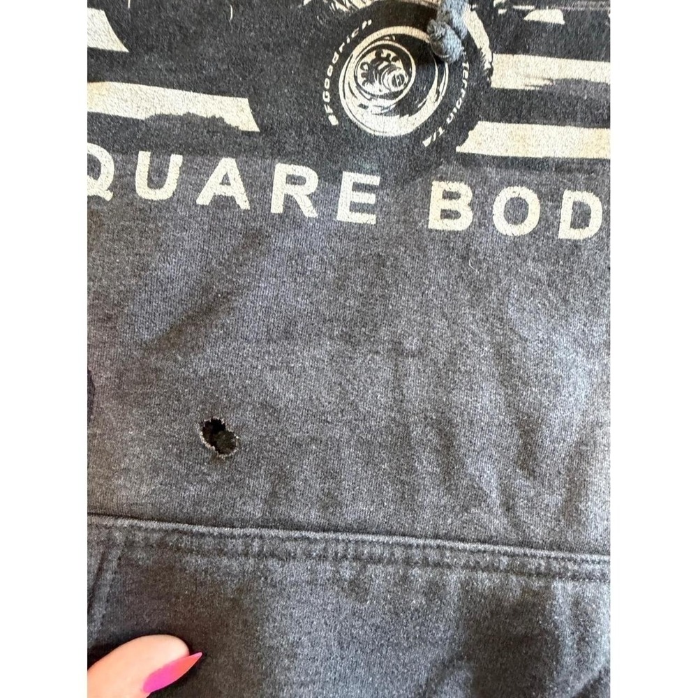 Square Body Life Truck American Flag Graphic Hoodie Charcoal Grey Mens L - Picture 2 of 5